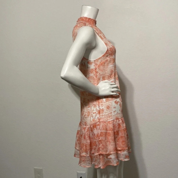 Aqua Kerianne Sleeveless High Neck Mini Dress Coral & White Floral Size M - Picture 7 of 10